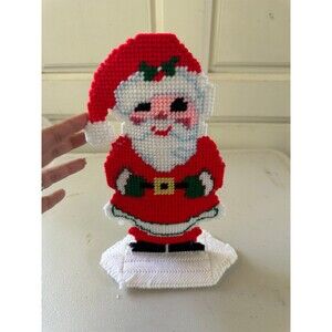Vintage Handmade Christmas Plastic Canvas Flat Stitch Needlepoint Santa Claus
